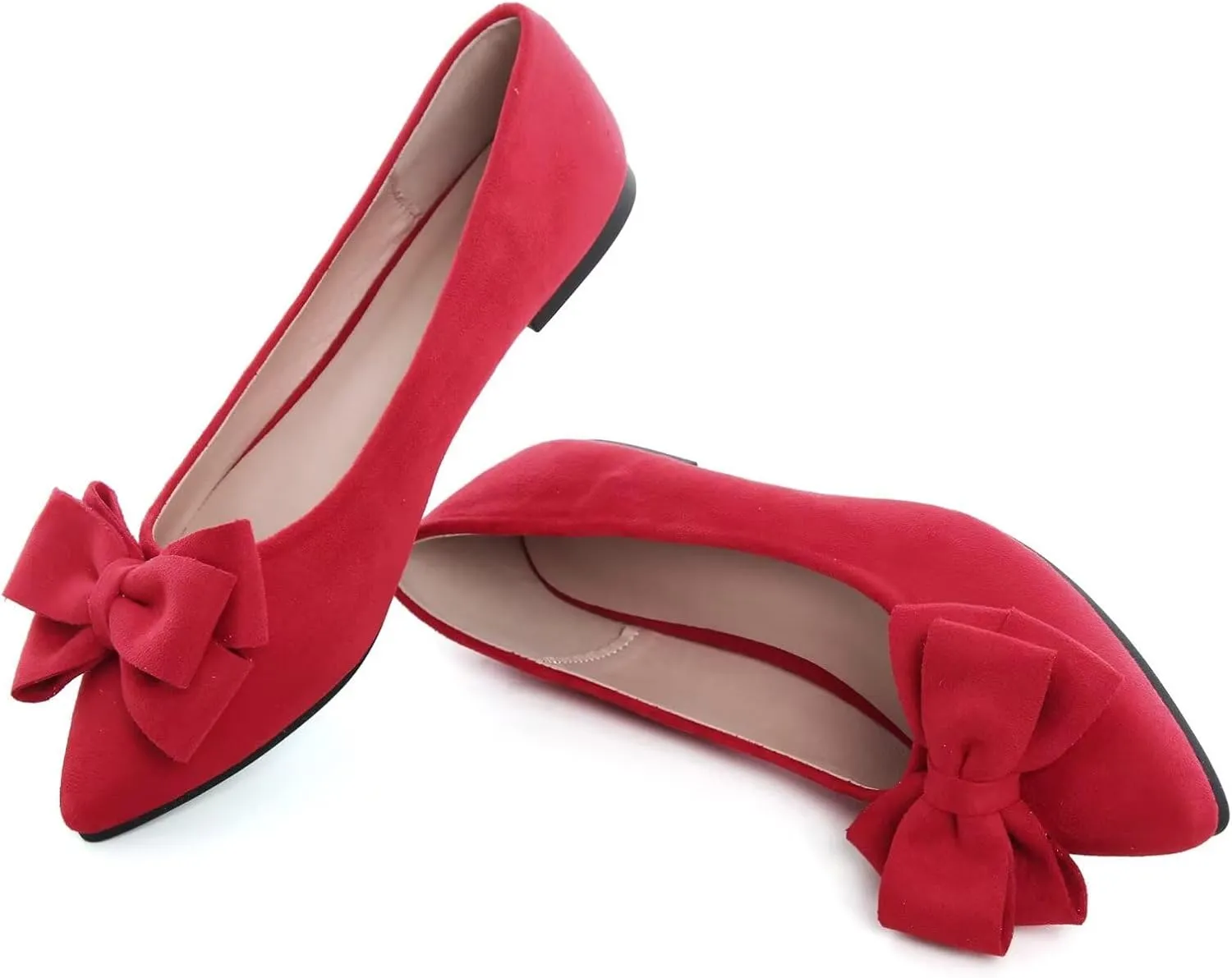 SAILING LU Bowknot Ballet Flats Womens Pointy Toe Casual Flat Shoes Suede Dress Shoes Wear to Work Slip On Moccasins