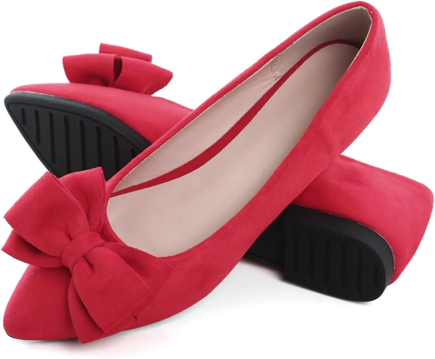 SAILING LU Bowknot Ballet Flats Womens Pointy Toe Casual Flat Shoes Suede Dress Shoes Wear to Work Slip On Moccasins