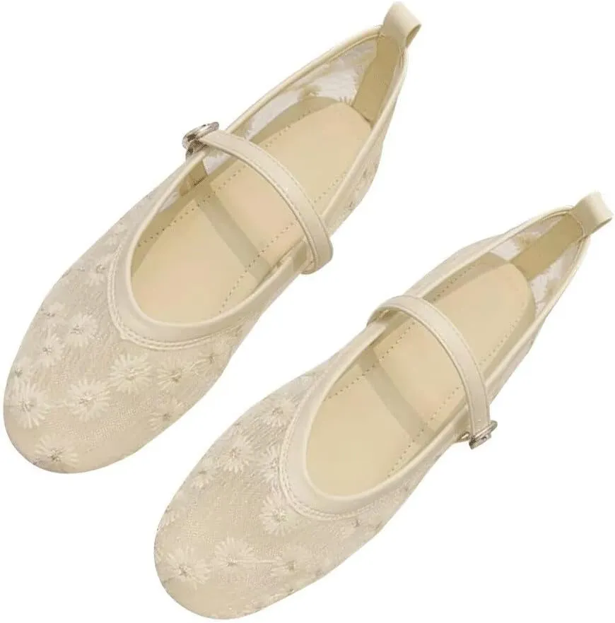 SAILING LU Mary Jane for Women Sqaure Toe Ballet Flats Strappy Low-Heels Stylish Comfortable Flat Shoes Cute Dress Wedding Shoes
