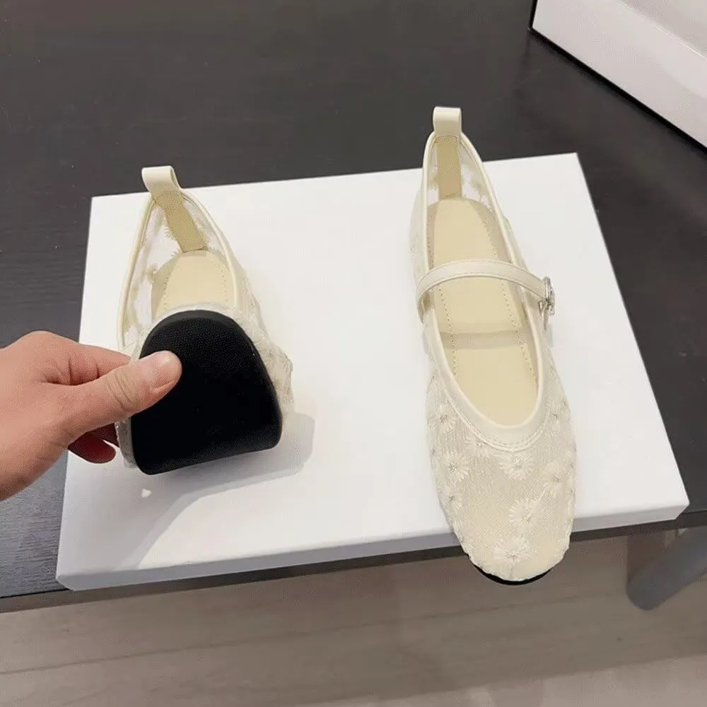 SAILING LU Mary Jane for Women Sqaure Toe Ballet Flats Strappy Low-Heels Stylish Comfortable Flat Shoes Cute Dress Wedding Shoes