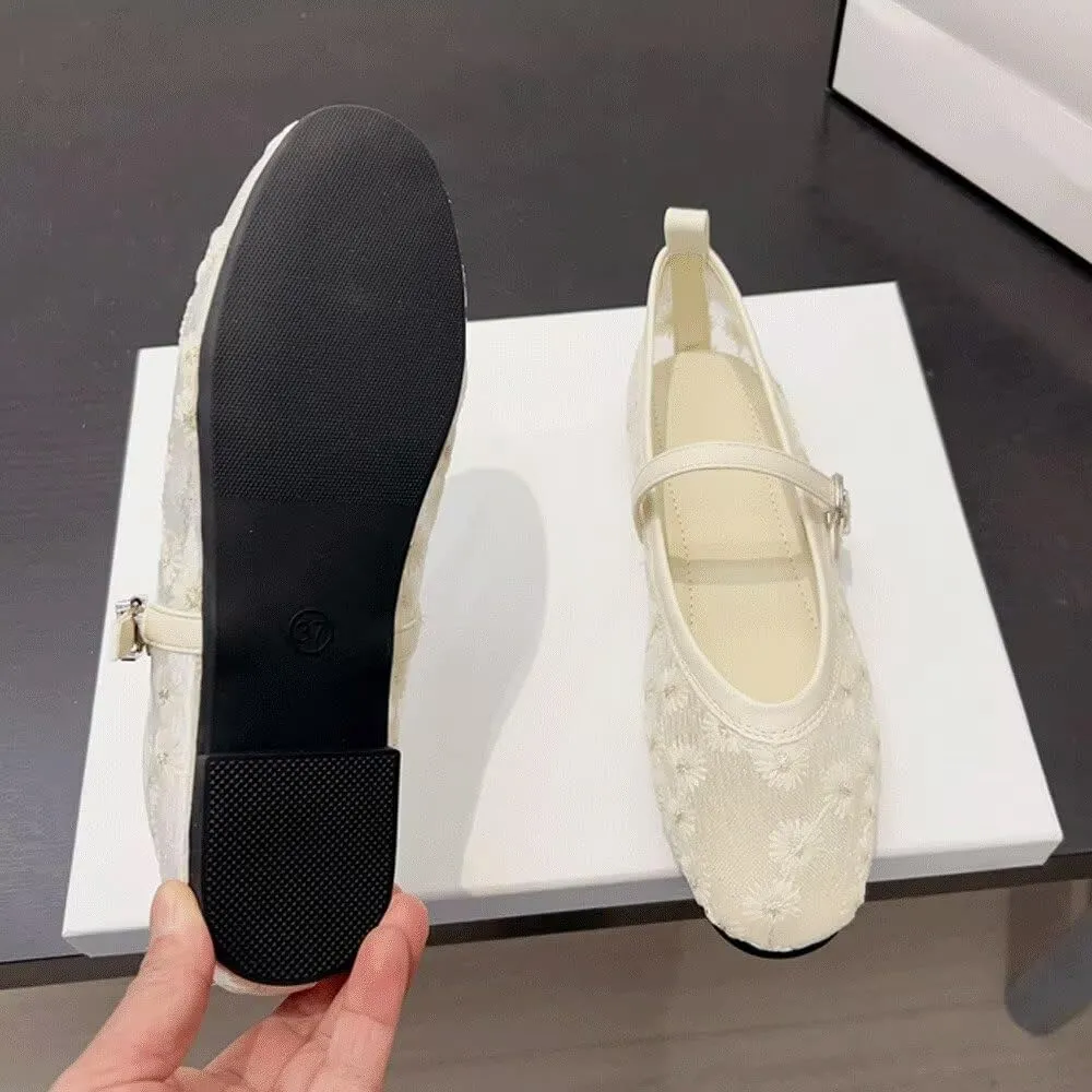 SAILING LU Mary Jane for Women Sqaure Toe Ballet Flats Strappy Low-Heels Stylish Comfortable Flat Shoes Cute Dress Wedding Shoes