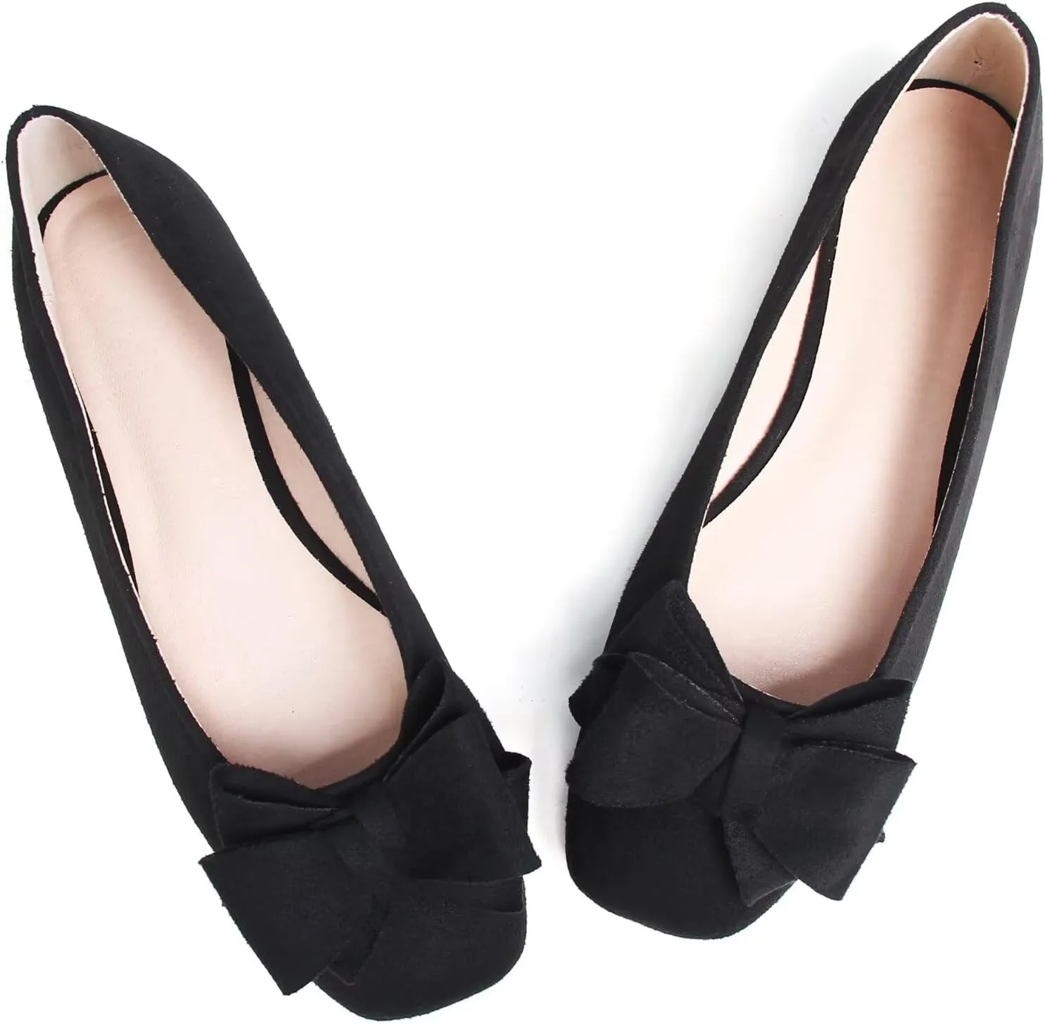 SAILING LU Women's Bow Knot Ballet Flats Square Toe Flat Shoes Suede Dress Shoes Wear to Work Slip On Moccasins