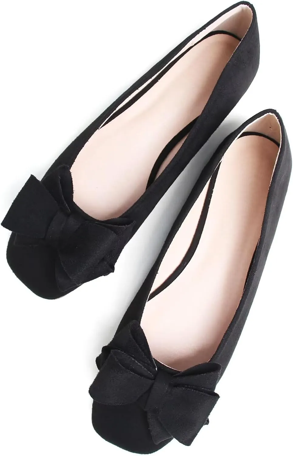 SAILING LU Women's Bow Knot Ballet Flats Square Toe Flat Shoes Suede Dress Shoes Wear to Work Slip On Moccasins
