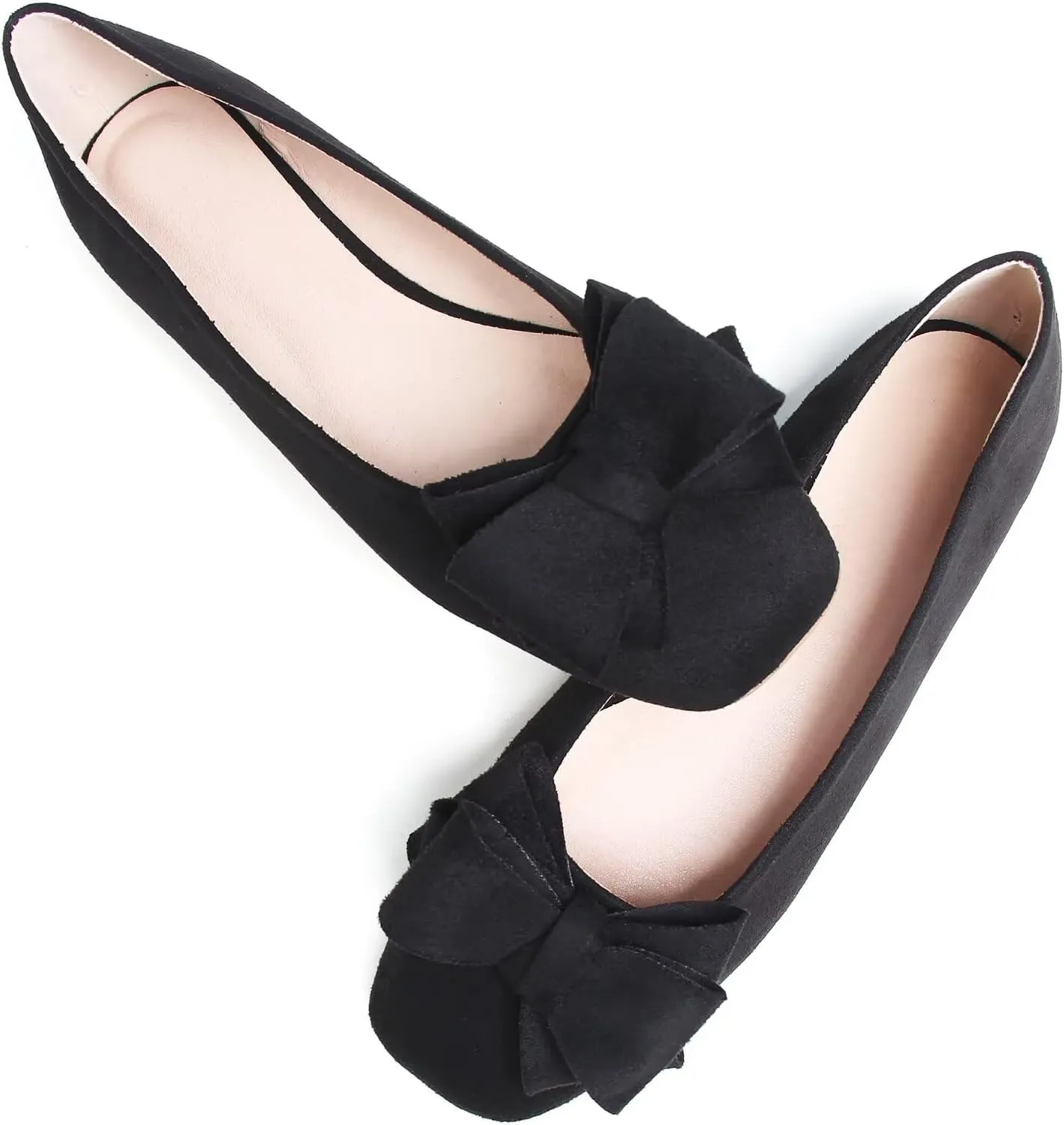 SAILING LU Women's Bow Knot Ballet Flats Square Toe Flat Shoes Suede Dress Shoes Wear to Work Slip On Moccasins