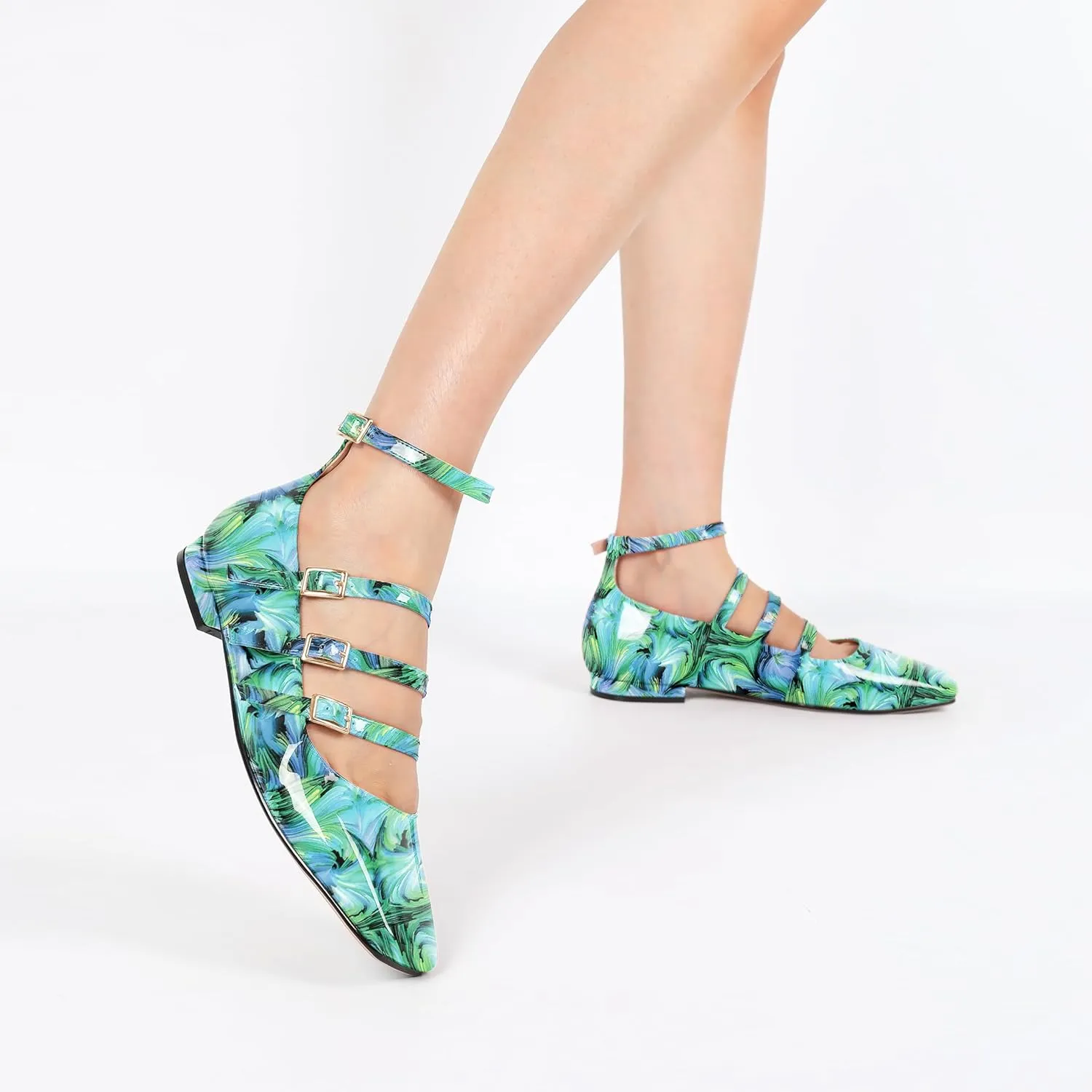 SAMMITOP Mary Jane Shoes Women Ballet Flats Low Block Heel Square Toe Flats Ankle Strap Pumps Wedding Dressy