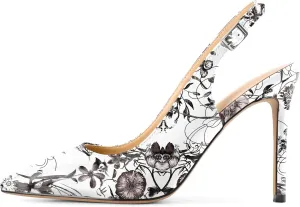 SAMMITOP Women's Slingback Pumps High Heel Pointed Toe Ankle Strap Office Party Dress Shoes 4 Inch