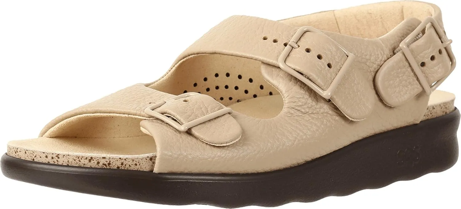 SAS Relaxed Strap Sandals for Women – Premium Leather Upper – Contoured Footbed – Buckle at Each Strap Natural 8.5 WW - Double Wide (D)