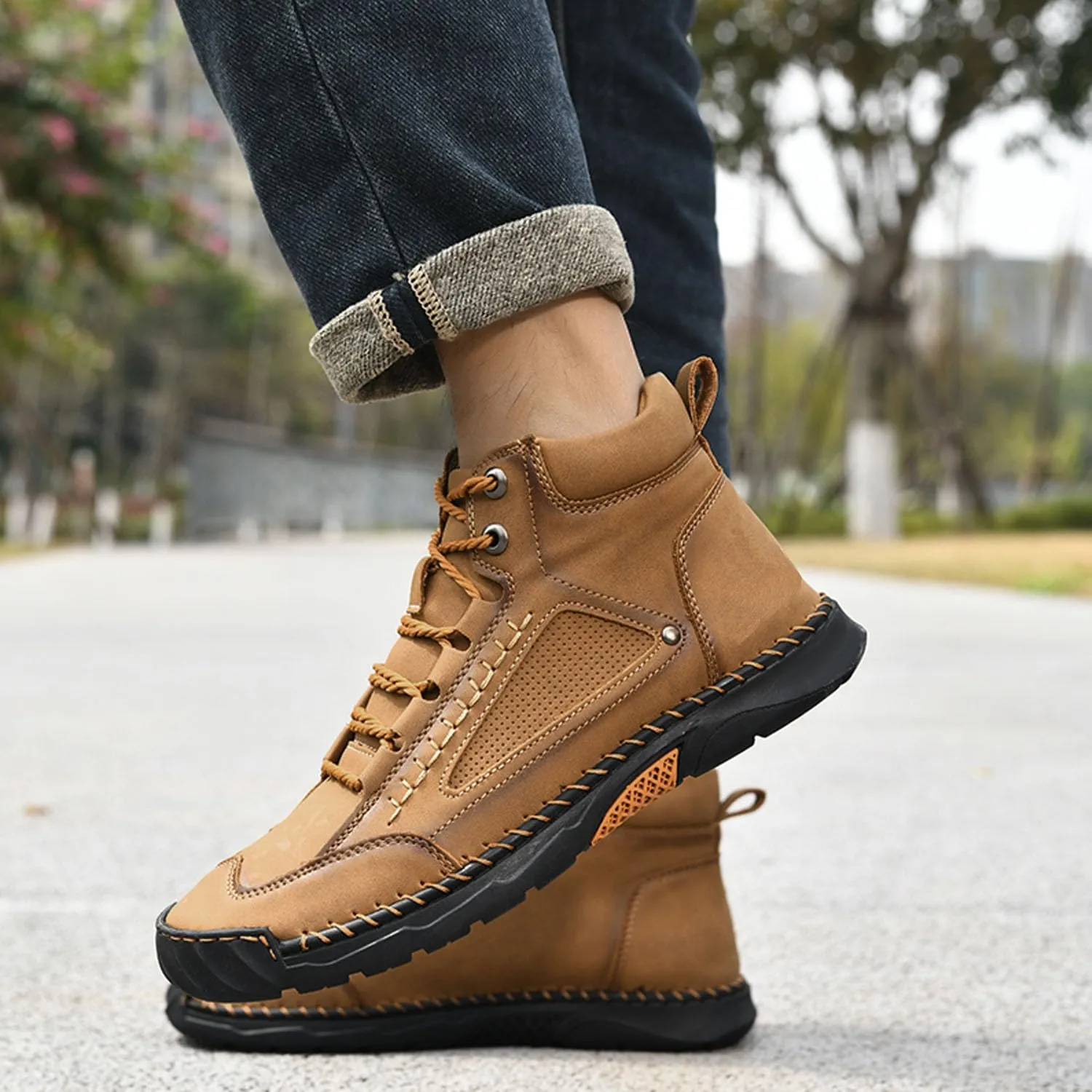 Sawbehind Mens Boots, Sawbehind Men'S Comfortable Handmade Leather Boots, Outdoor, Waterproof, Arch Support