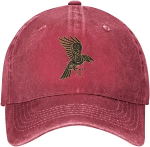 Scandinavian Pirate Odin's Raven Celtic Style Vintage Washed Denim Baseball Cap Adjustable Dad Hats Gift for Men Women