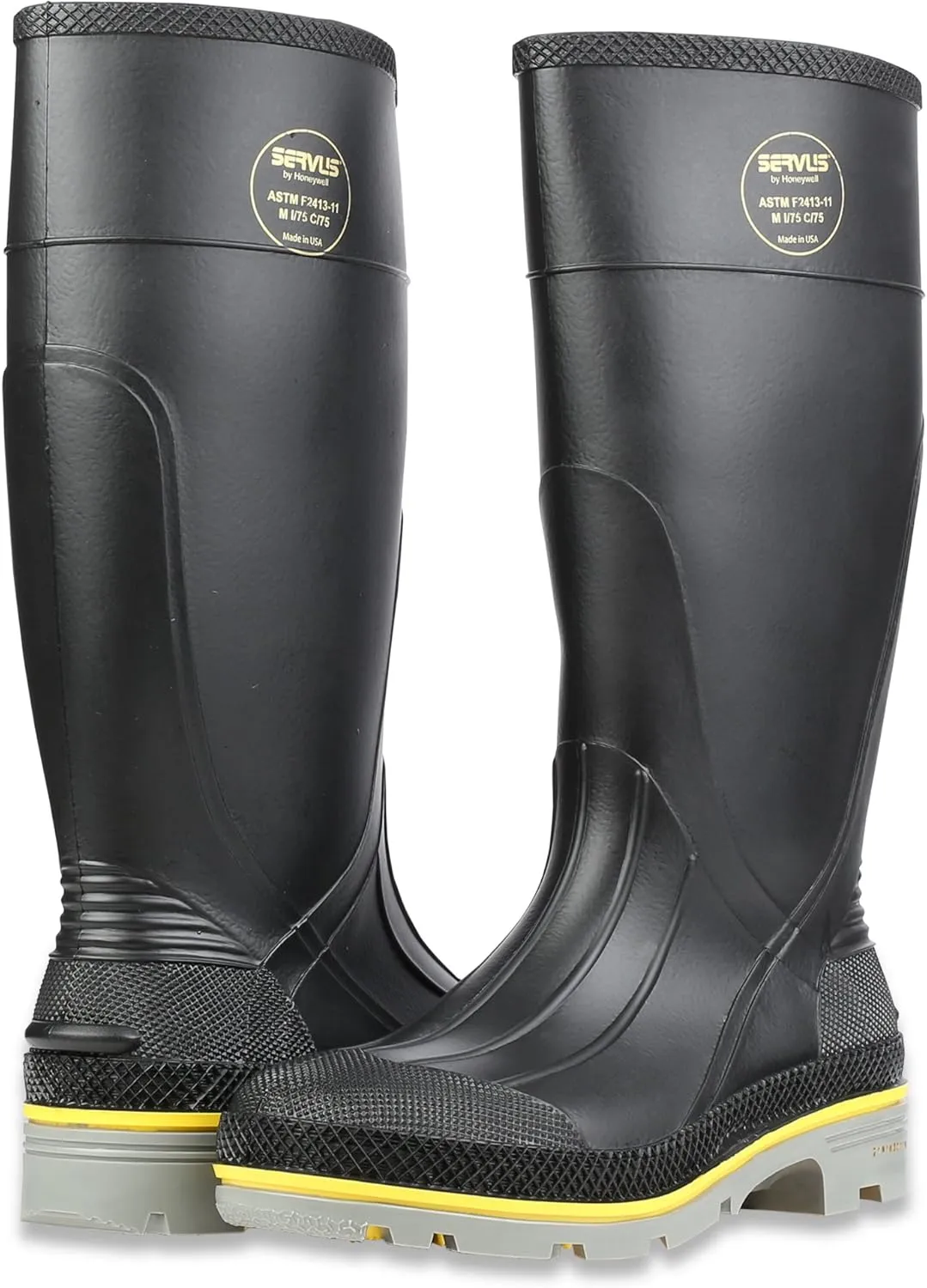 Servus by Honeywell XTP 15"" PVC Chemical-Resistant Steel Toe Men's Work Boots, Black, Yellow & Gray, 13
