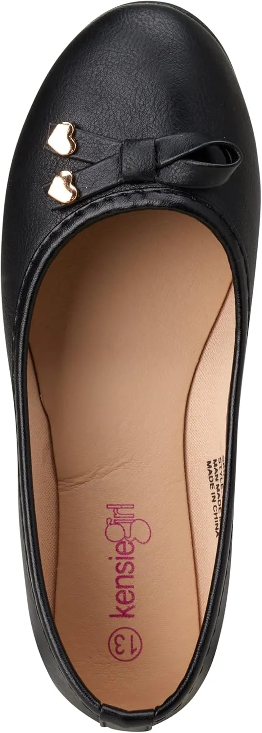 Shoes - Classic Leatherette Ballet Flats with Glitter Bow (Toddler/Girl)