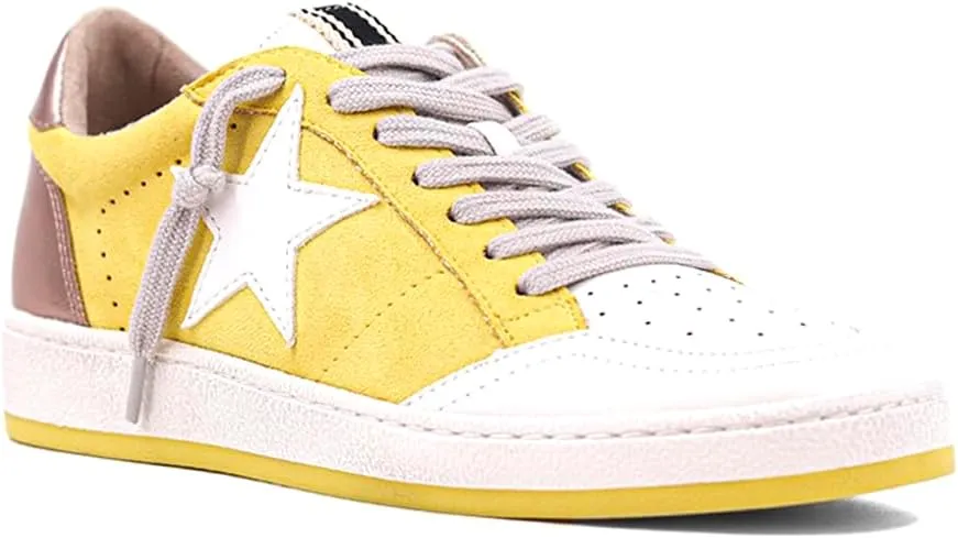 Shu Shop Womens Paz Metallic Lace Up Sneakers Shoes Casual - Yellow