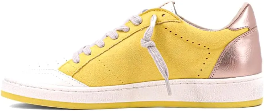 Shu Shop Womens Paz Metallic Lace Up Sneakers Shoes Casual - Yellow