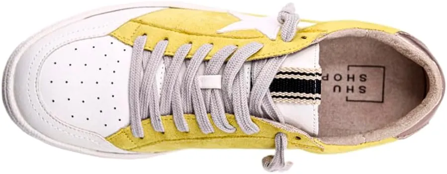Shu Shop Womens Paz Metallic Lace Up Sneakers Shoes Casual - Yellow