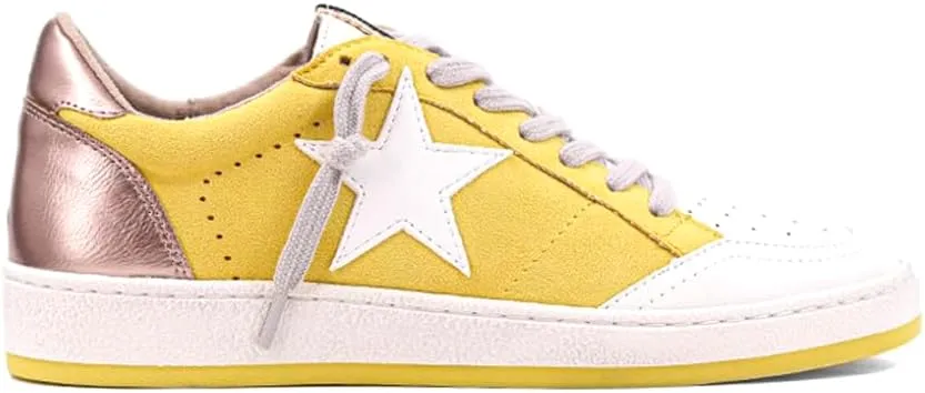Shu Shop Womens Paz Metallic Lace Up Sneakers Shoes Casual - Yellow