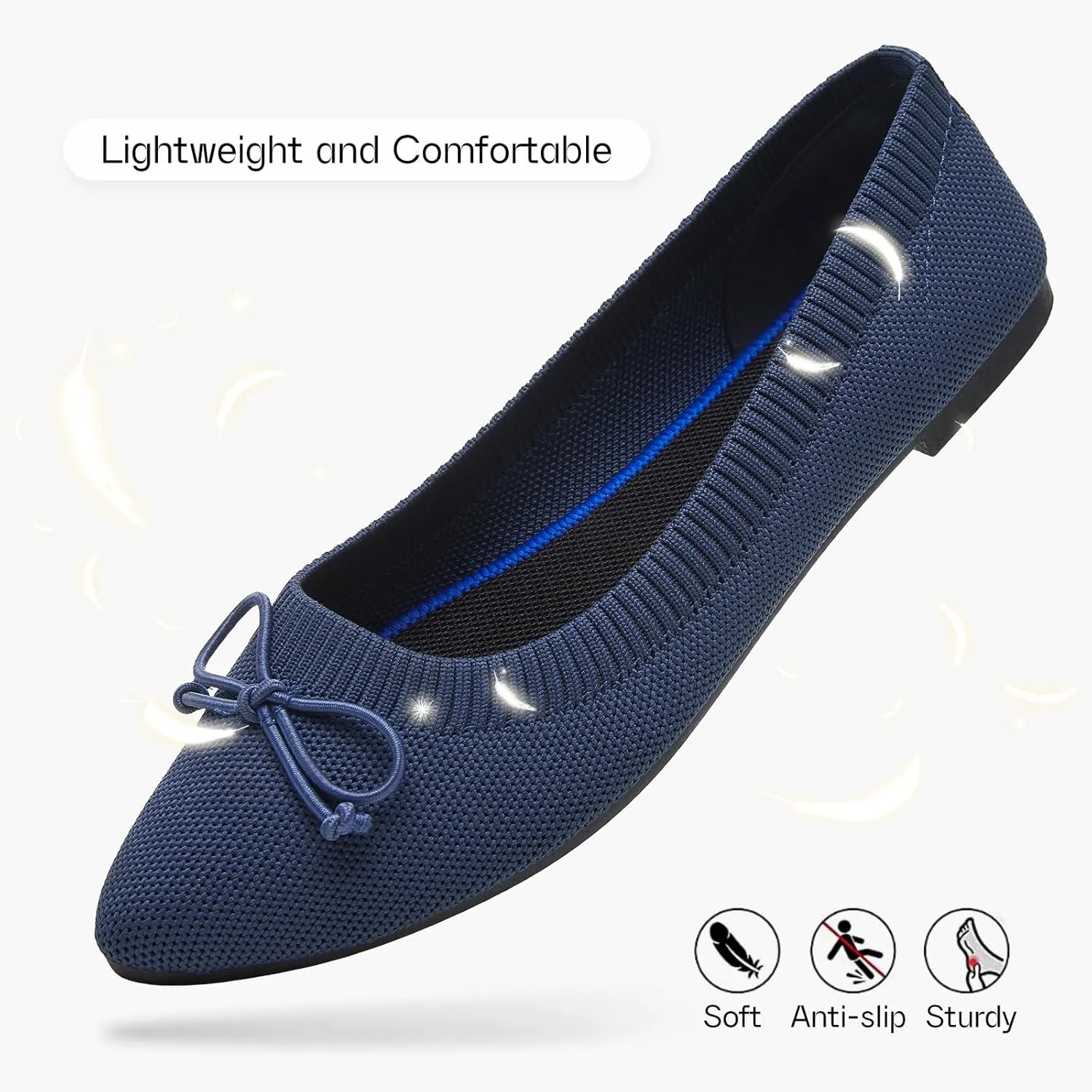 Shupua Women's Flats Black Flats Shoes Pointed Toe Ballet Flats Comfortable Bow Girls Flats Dressy