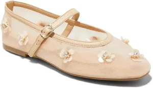 SIFINELAR Women's flowers mesh ballet flat buckle sandals