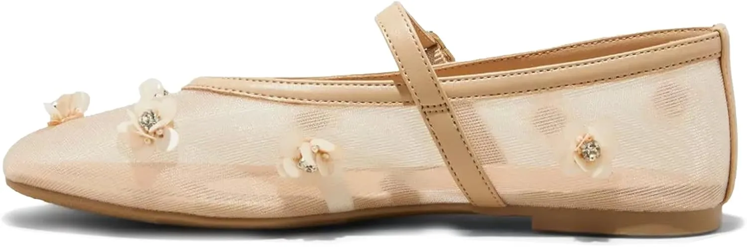 SIFINELAR Women's flowers mesh ballet flat buckle sandals