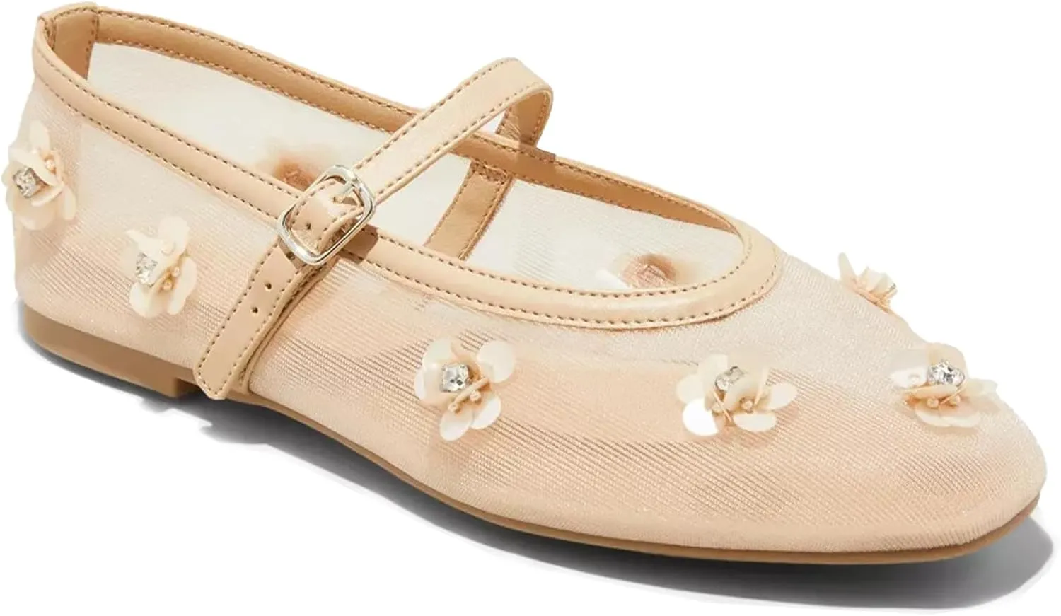 SIFINELAR Women's flowers mesh ballet flat buckle sandals