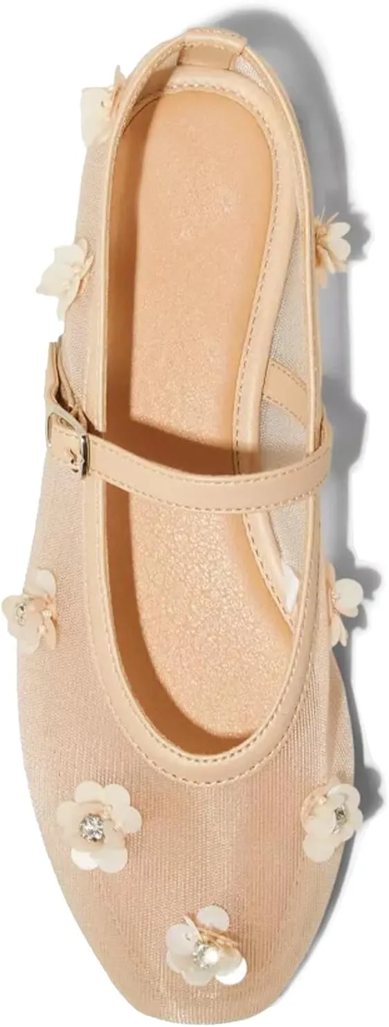 SIFINELAR Women's flowers mesh ballet flat buckle sandals