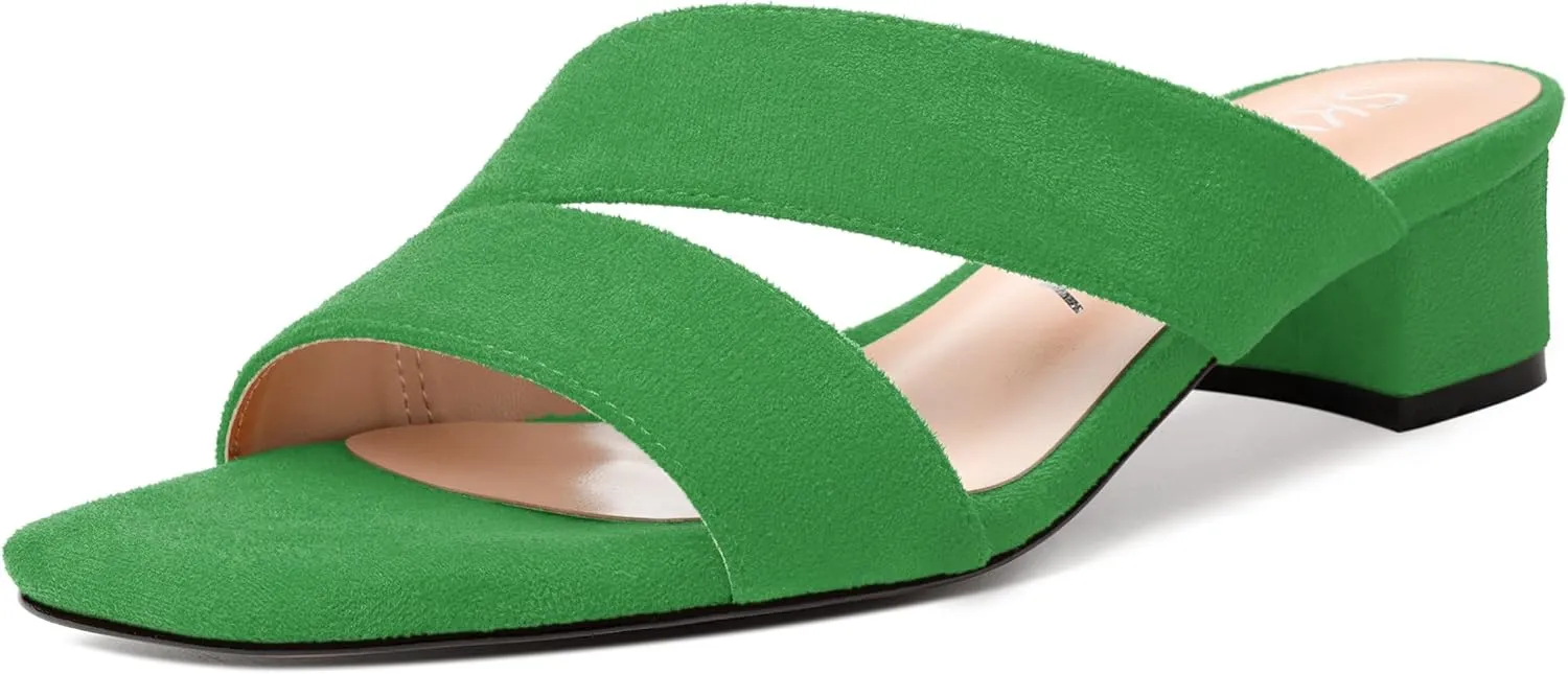 SKYSTERRY Womens Casual Open Toe Evening Suede Slip On Chunky Low Heel Heeled Sandals 1.5 Inch