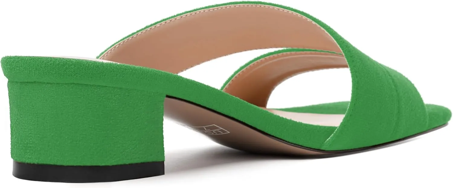SKYSTERRY Womens Casual Open Toe Evening Suede Slip On Chunky Low Heel Heeled Sandals 1.5 Inch