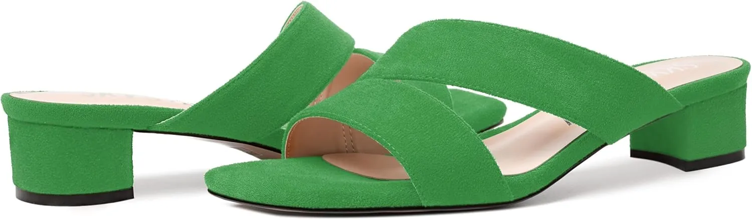 SKYSTERRY Womens Casual Open Toe Evening Suede Slip On Chunky Low Heel Heeled Sandals 1.5 Inch