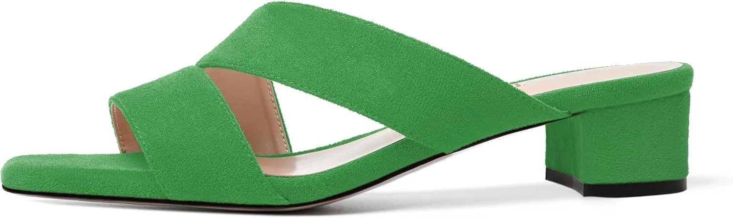 SKYSTERRY Womens Casual Open Toe Evening Suede Slip On Chunky Low Heel Heeled Sandals 1.5 Inch
