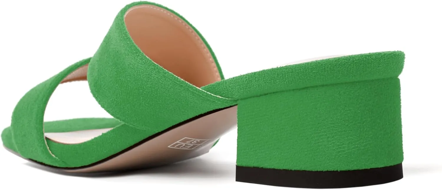 SKYSTERRY Womens Casual Open Toe Evening Suede Slip On Chunky Low Heel Heeled Sandals 1.5 Inch