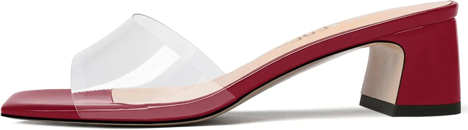 SKYSTERRY Womens Patent Open Toe Dating Slip On Dress Chunky Low Heel Heeled Sandals 2 Inch