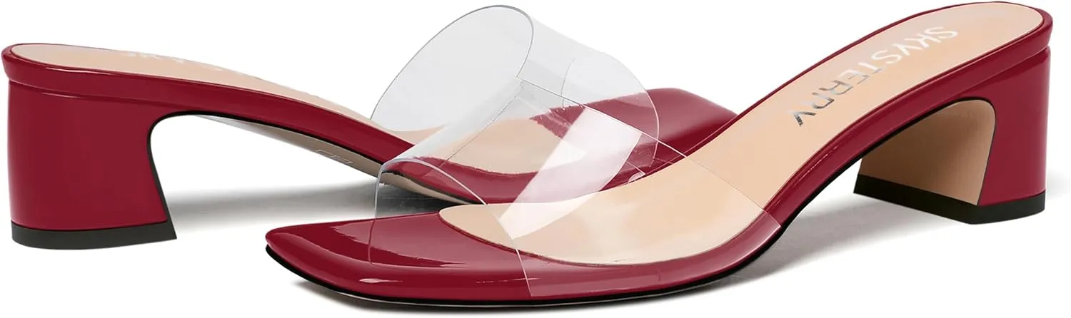 SKYSTERRY Womens Patent Open Toe Dating Slip On Dress Chunky Low Heel Heeled Sandals 2 Inch