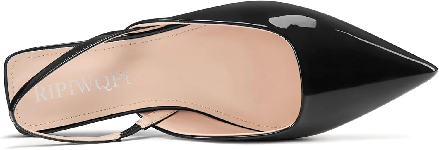 Slingback Flats for Women Pointed Toe Slip On Low Heel Pumps for Office Casual 0.4 Inches Heels