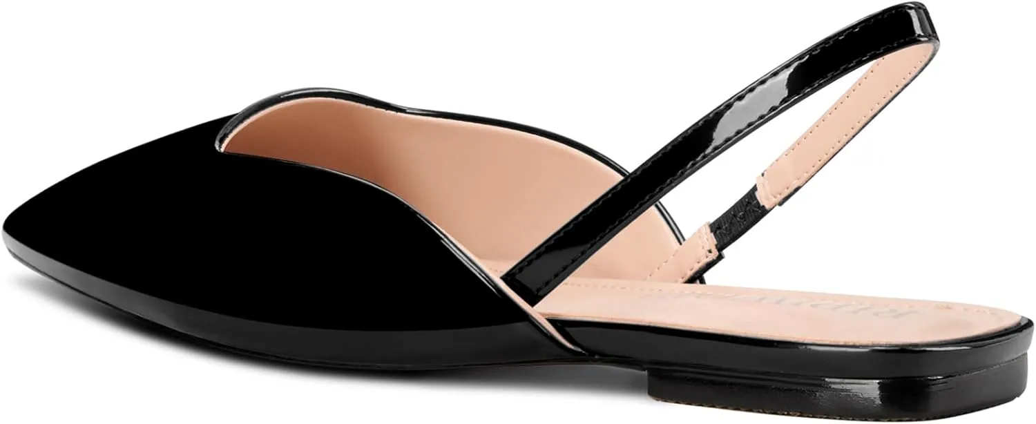 Slingback Flats for Women Pointed Toe Slip On Low Heel Pumps for Office Casual 0.4 Inches Heels