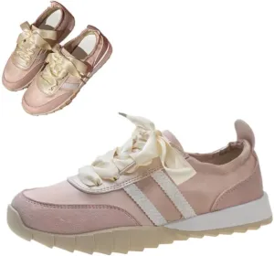 Sneakerina Satin Ballet Sneakers for Women Lace-Up Ballerina Sneakers Flat Round Toes Kawaii Y2K Lightweight Non-Slip Breathable Slip on Comfort Dress Shoes Preppy Back To School Gifts for Girls Teens