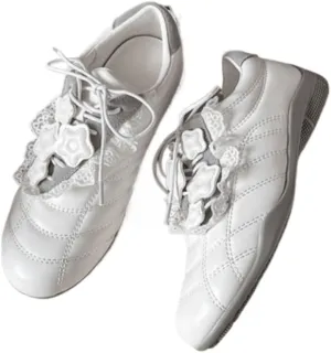 Sneakerina Silver Star Ballet Sneakers for Women Cute Ballerina Sneakers Flat Breathable Leather No Slip Round Toes Lace Up Lightweight Dress Shoes Slip on Preppy Back to School Gifts for Girls Teens