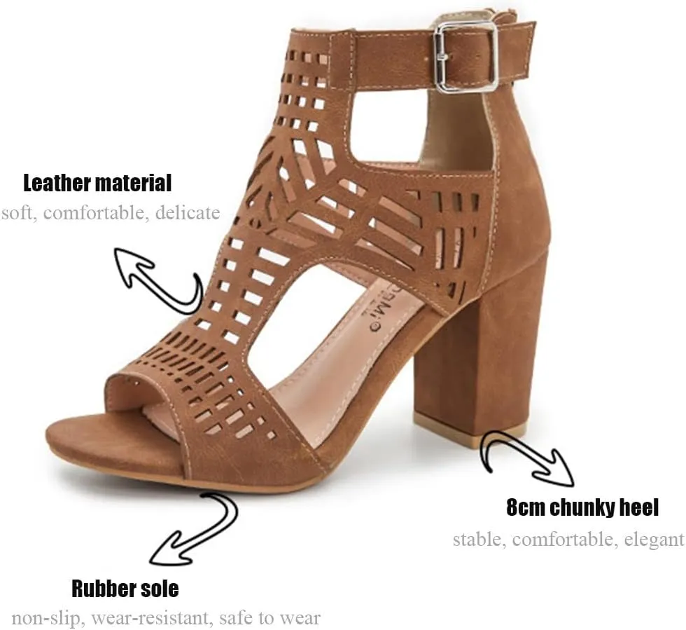 SO SIMPOK Chunky Heel Sandals for women Cut Out Peep Toe Zipper Block Heel Sandals Summer Beach Dressy Party High Heeled Sandals