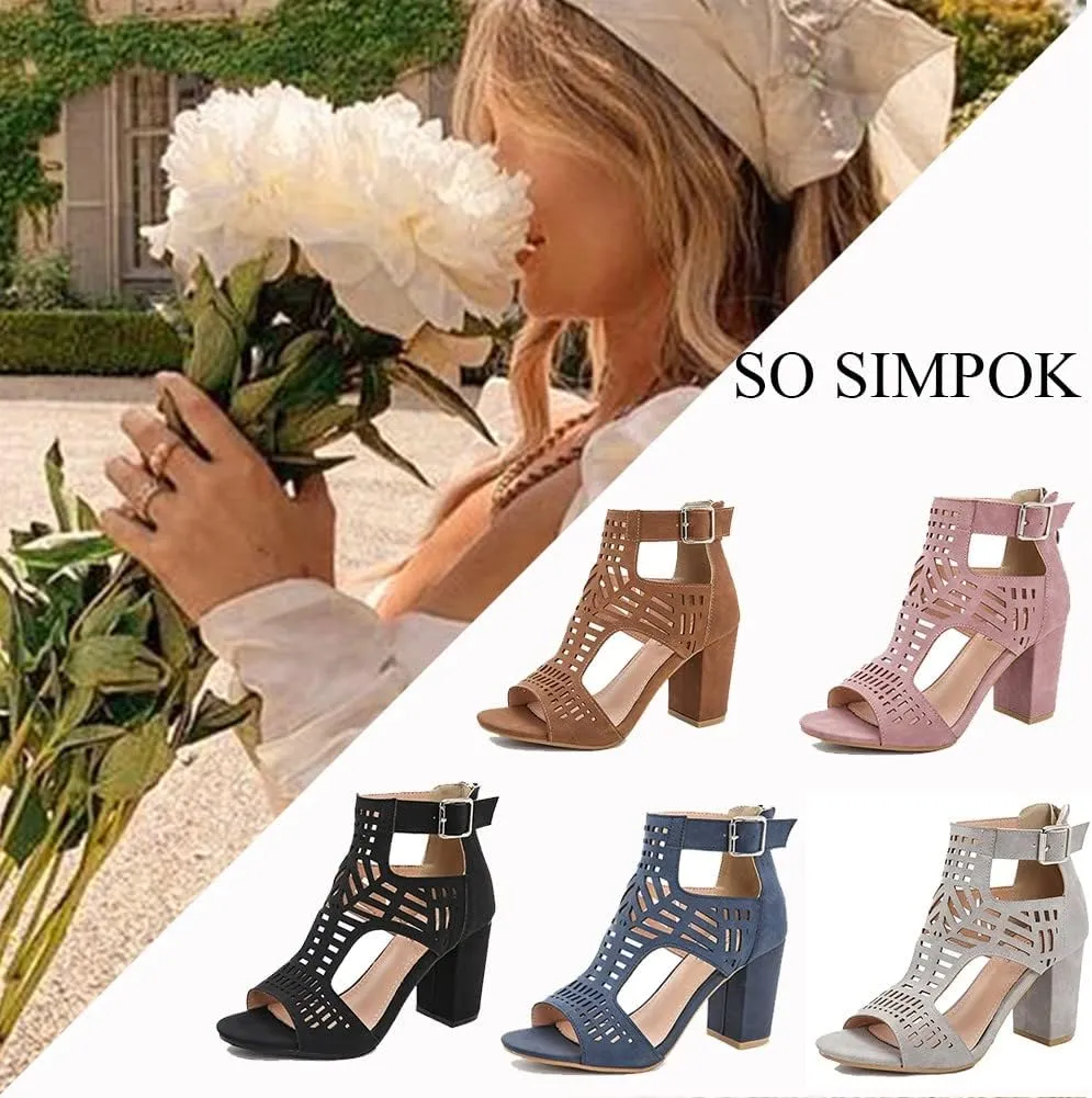 SO SIMPOK Chunky Heel Sandals for women Cut Out Peep Toe Zipper Block Heel Sandals Summer Beach Dressy Party High Heeled Sandals