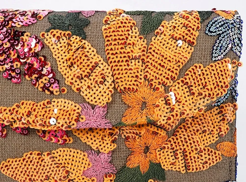 Solyinne Summer Straw Purses for Women Envelope Package, Sequin Embroidered Flowers Straw Bag Bohemian Handmade Handbags