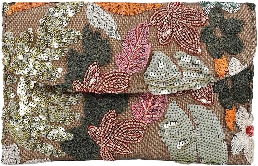 Solyinne Summer Straw Purses for Women Envelope Package, Sequin Embroidered Flowers Straw Bag Bohemian Handmade Handbags