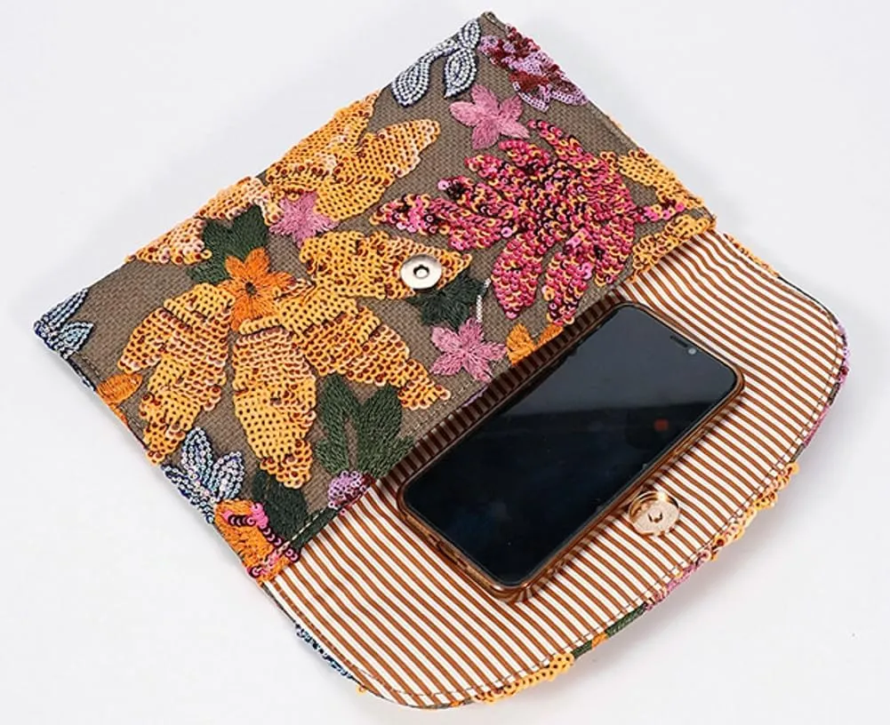 Solyinne Summer Straw Purses for Women Envelope Package, Sequin Embroidered Flowers Straw Bag Bohemian Handmade Handbags
