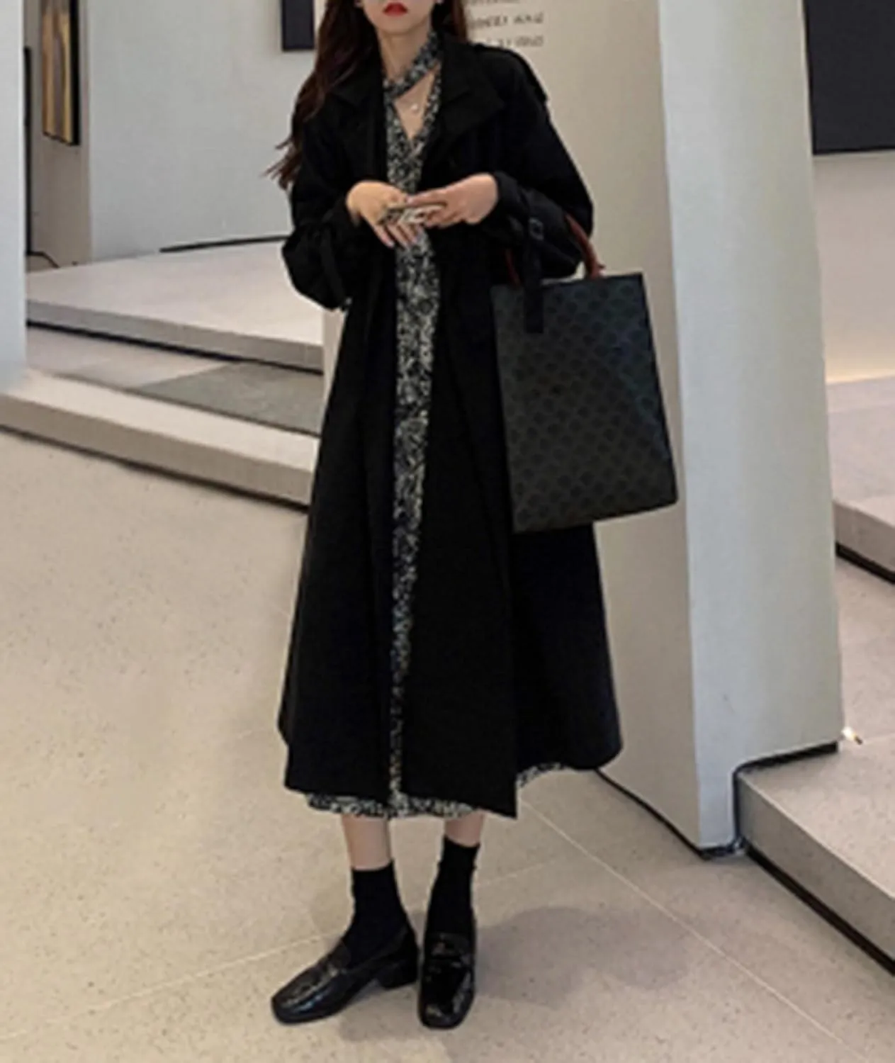 SOMTHRON Women's Double Breasted Long Trench Coat Belted Notch Lapel Overcoat Windproof Classic Outerwear