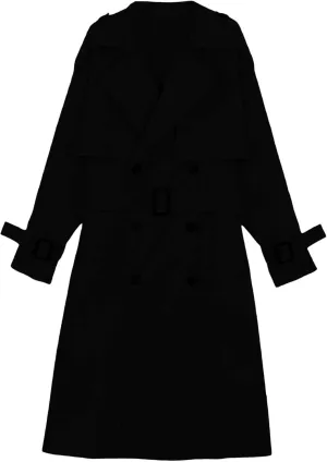 SOMTHRON Women's Double Breasted Long Trench Coat Belted Notch Lapel Overcoat Windproof Classic Outerwear