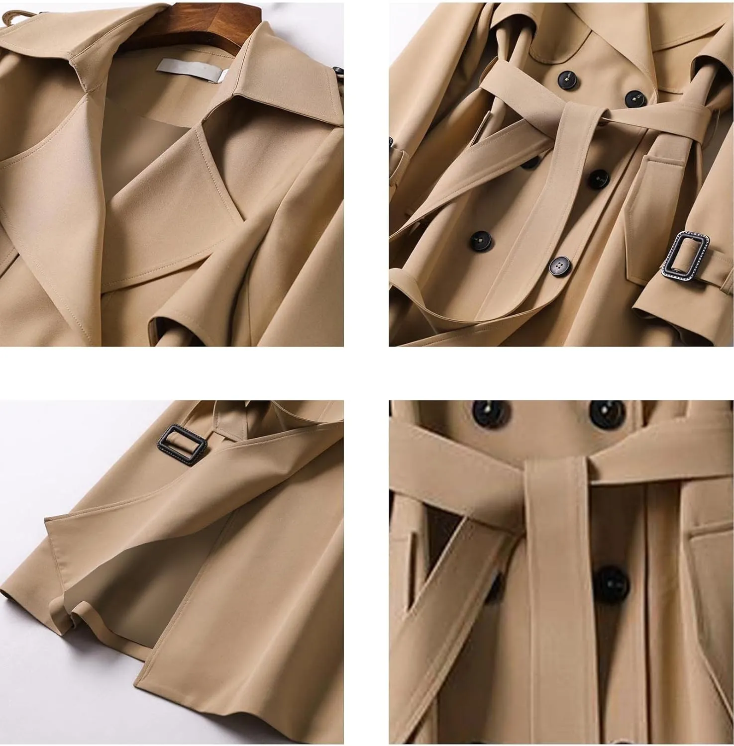 SOMTHRON Women's Double Breasted Long Trench Coat Belted Notch Lapel Overcoat Windproof Classic Outerwear