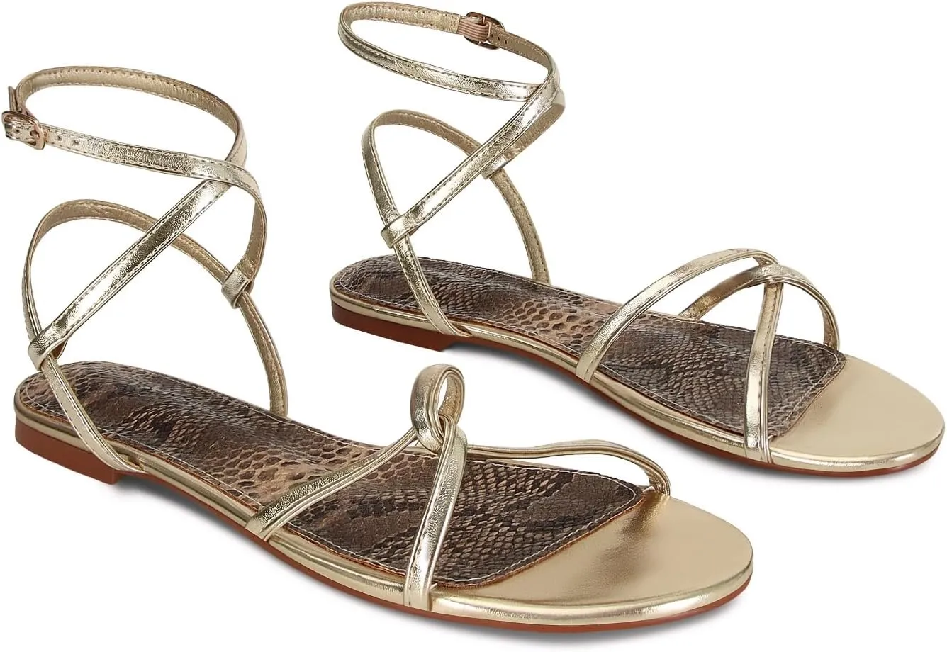 SOVANYOU Strappy Sandals for Women Dressy Flat Sandals Open Toe Cute Summer Sandal with Cross Ankle Strap