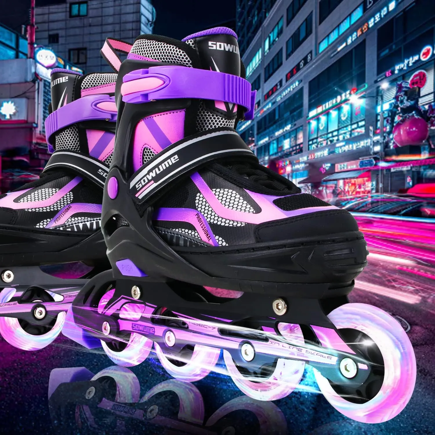 Sowume Adjustable Inline Skates for Girls and Boys, Roller Skates with All Light Up Wheels, Patines para Mujer for Kids and Adults, Men, Women