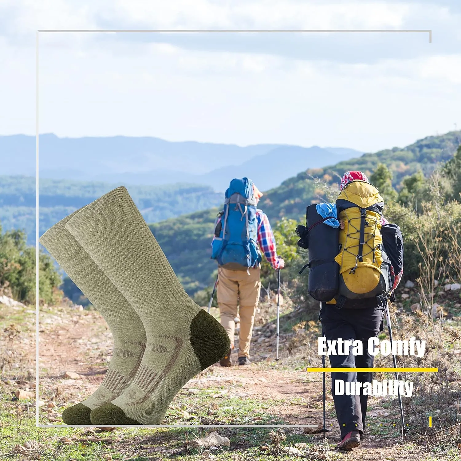 SOX TOWN Men's Merino Wool Cushion Crew Socks for Outdoor Hiking Hike Trail Performance Moisture Wicking Lightweight Summer