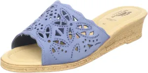 Spring Step Estella Women's Fashion Wedge Slide Sandals – Casual Leather Heel with Geometric Laser-Cut Detailing