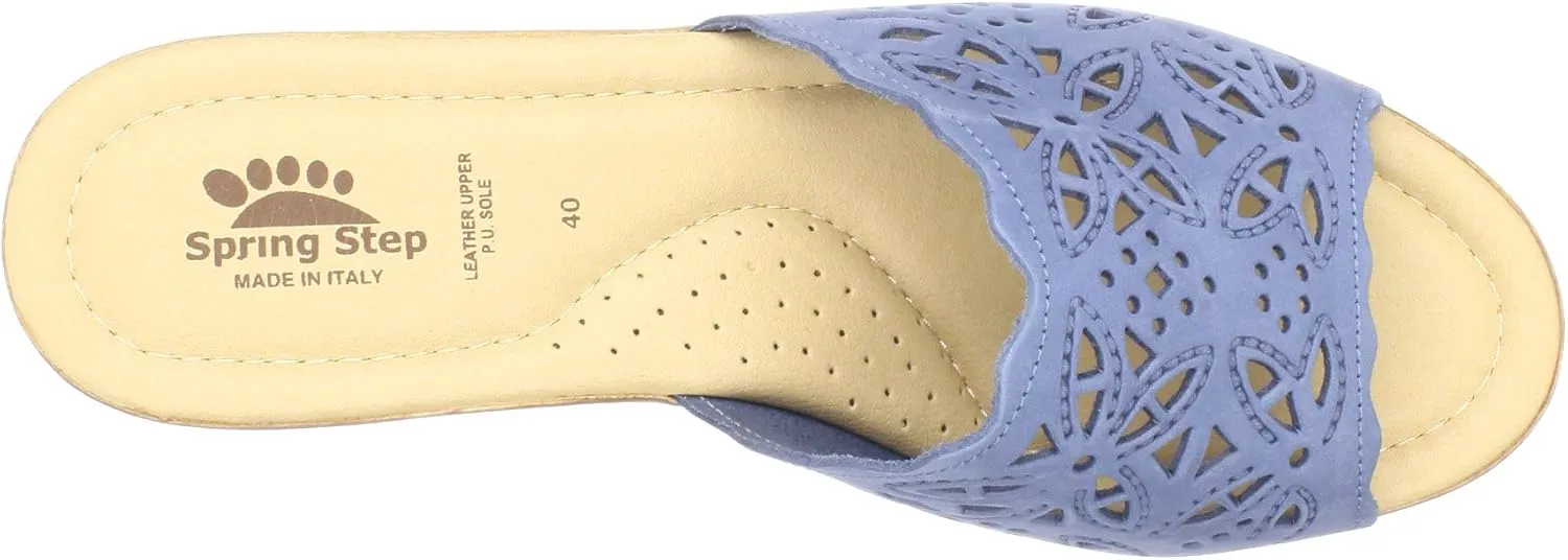 Spring Step Estella Women's Fashion Wedge Slide Sandals – Casual Leather Heel with Geometric Laser-Cut Detailing