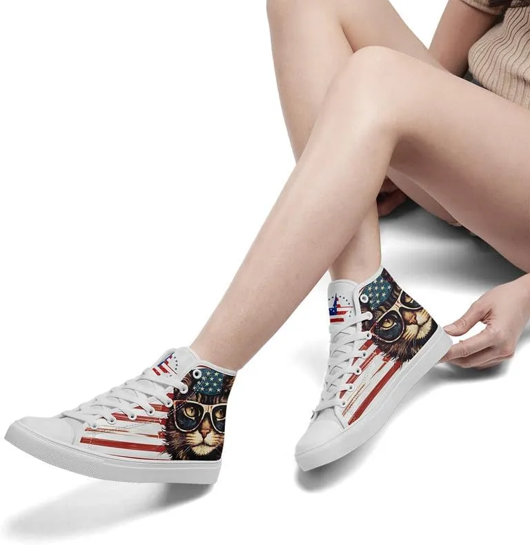 Stand Tall for America: Patriotic High-Top Canvas Shoes for Men Women, US Flag Classic Fashion Casual Sneakers