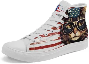 Stand Tall for America: Patriotic High-Top Canvas Shoes for Men Women, US Flag Classic Fashion Casual Sneakers